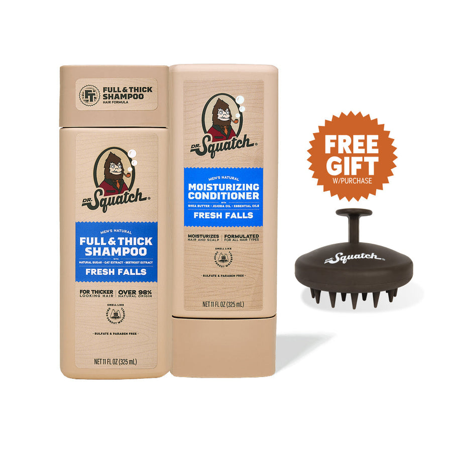 Dr. Squatch Hair Care Kit + Free Scalp Scrubber | Full & Thick Shampoo | Moisturizing Conditioner | Natural Products for Men - Travel Edit